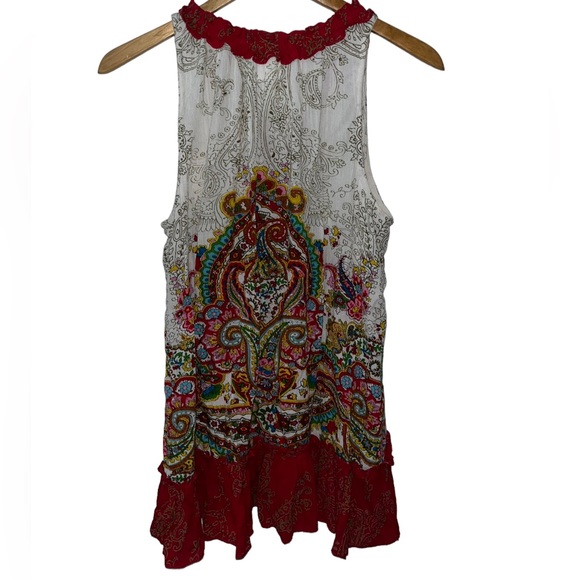Bila Tank Top Woman's Medium Ivory Red Peasant Ruffle Bohemian Rayon - Picture 4 of 4